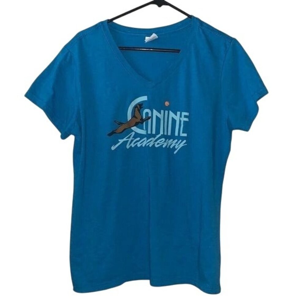 Canine Academy Blue V-Neck Graphic T-Shirt XL Ladies By Port & Company